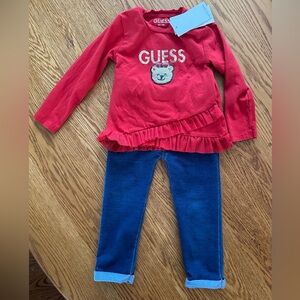 NWT Sz 18m Guess Red/Gold Sequin Bear w/Medium Blue Wash Pull On Stretch Denim